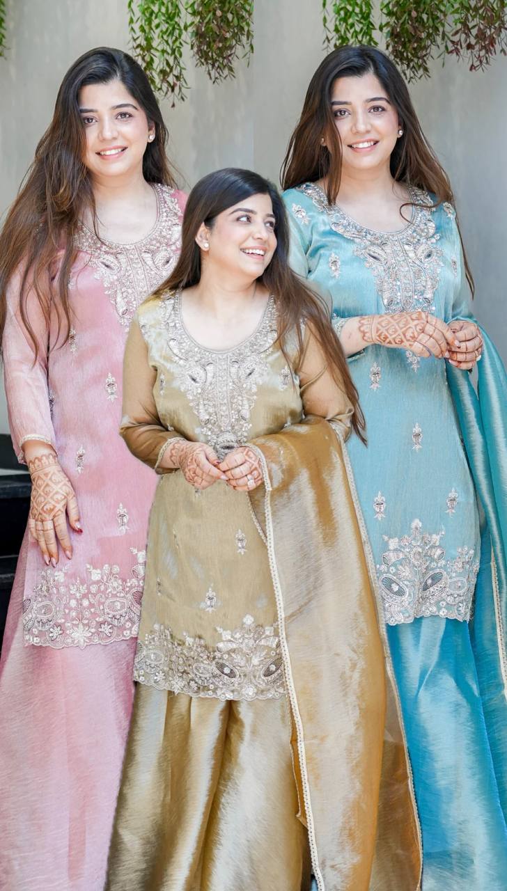 Aqua Blue Embroidered Kurta Sharara Set with Dupatta