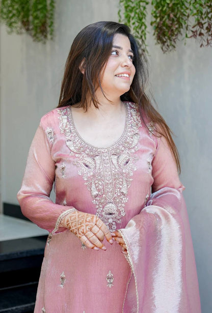 Blush Pink Embroidered Kurta Sharara Set with Dupatta