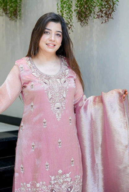 Blush Pink Embroidered Kurta Sharara Set with Dupatta