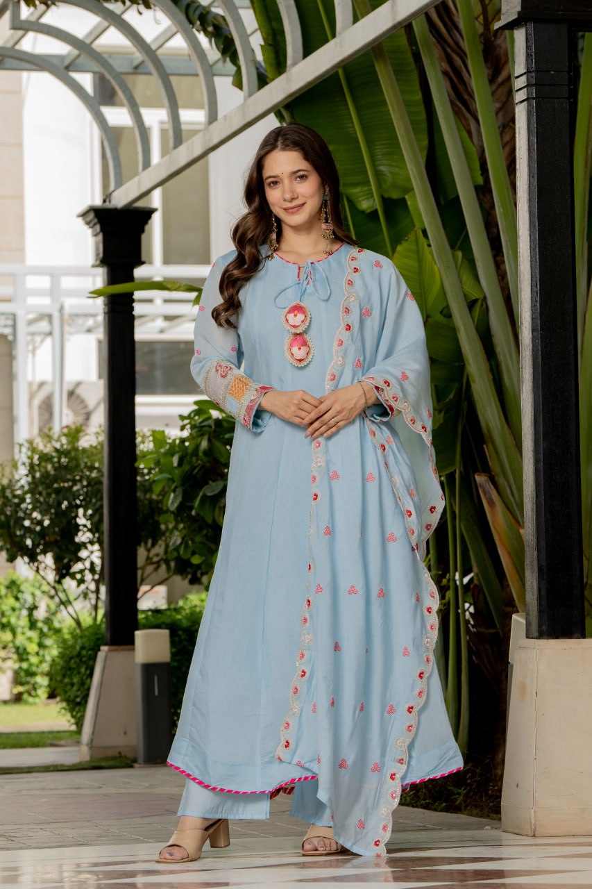 Aarohi Powder Blue Anarkali Kurta Set