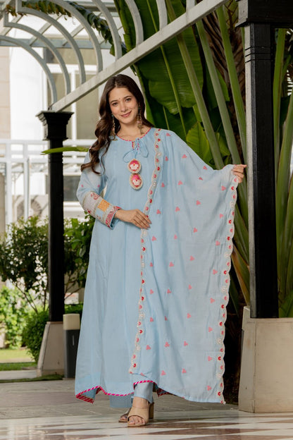 Aarohi Powder Blue Anarkali Kurta Set