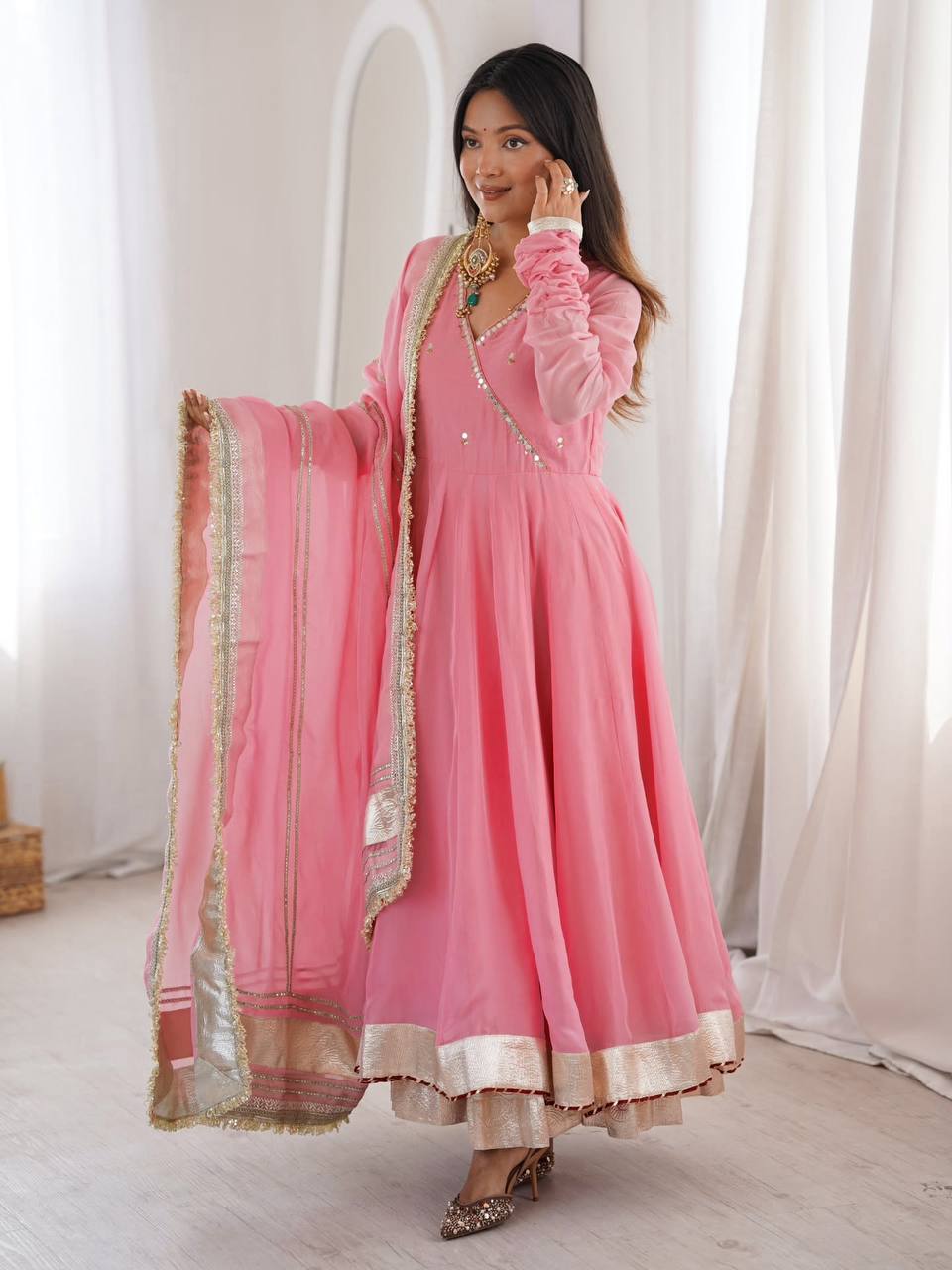 Blush Pink Gota Patti Anarkali Kurta Set