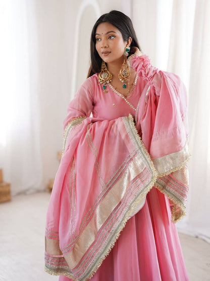 Blush Pink Gota Patti Anarkali Kurta Set