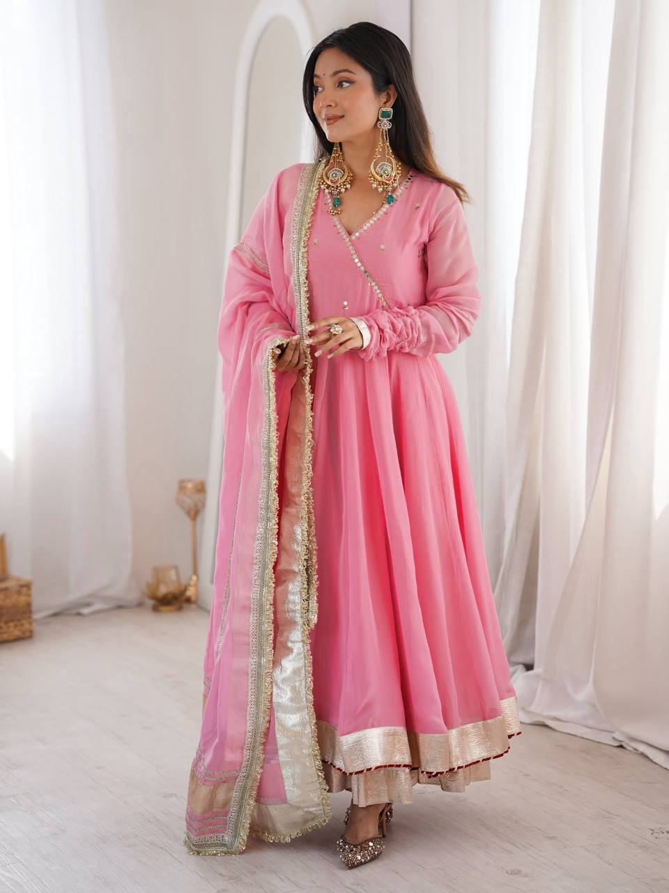 Blush Pink Gota Patti Anarkali Kurta Set