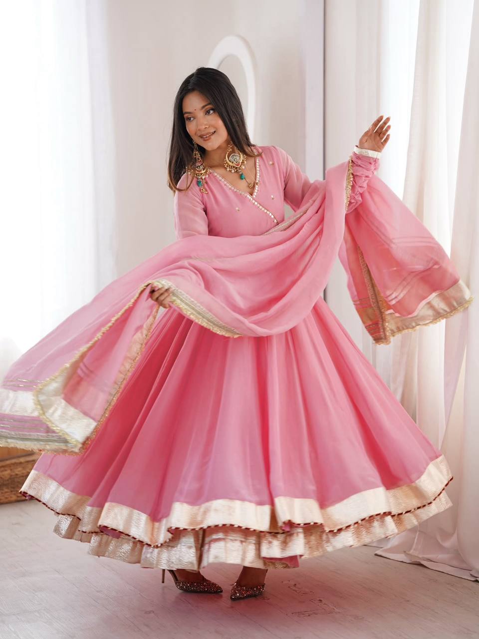 Blush Pink Gota Patti Anarkali Kurta Set