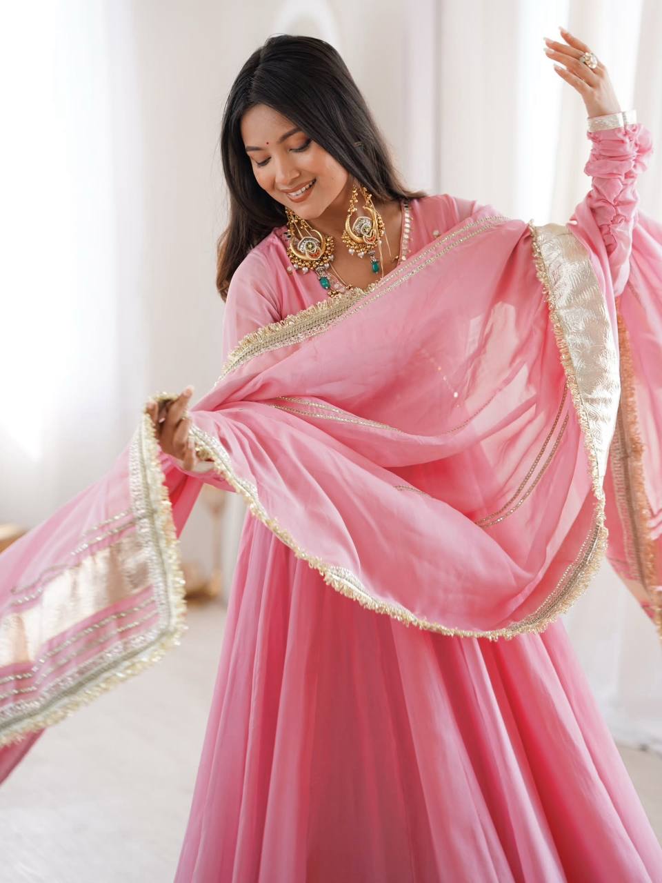 Blush Pink Gota Patti Anarkali Kurta Set