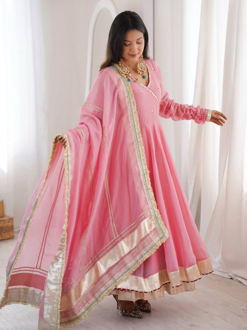 Blush Pink Gota Patti Anarkali Kurta Set