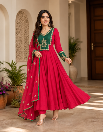 A vibrant magenta Anarkali kurta set