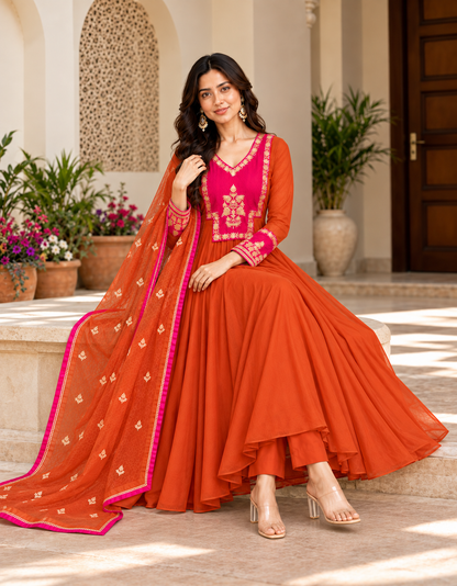 Kesariya Gulabi Anarkali Kurta Set