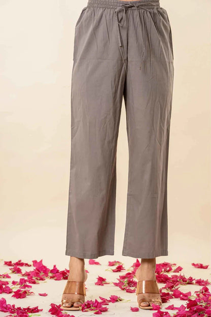 Women’s Floral Printed Flared Kurta with Pants – Grey