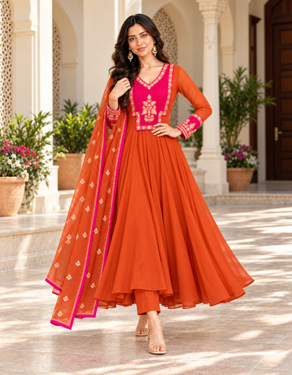 Kesariya Gulabi Anarkali Kurta Set