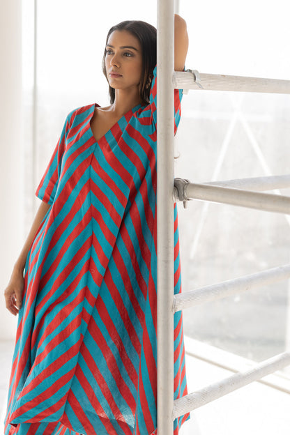 Striped Asymmetrical Kurta Set