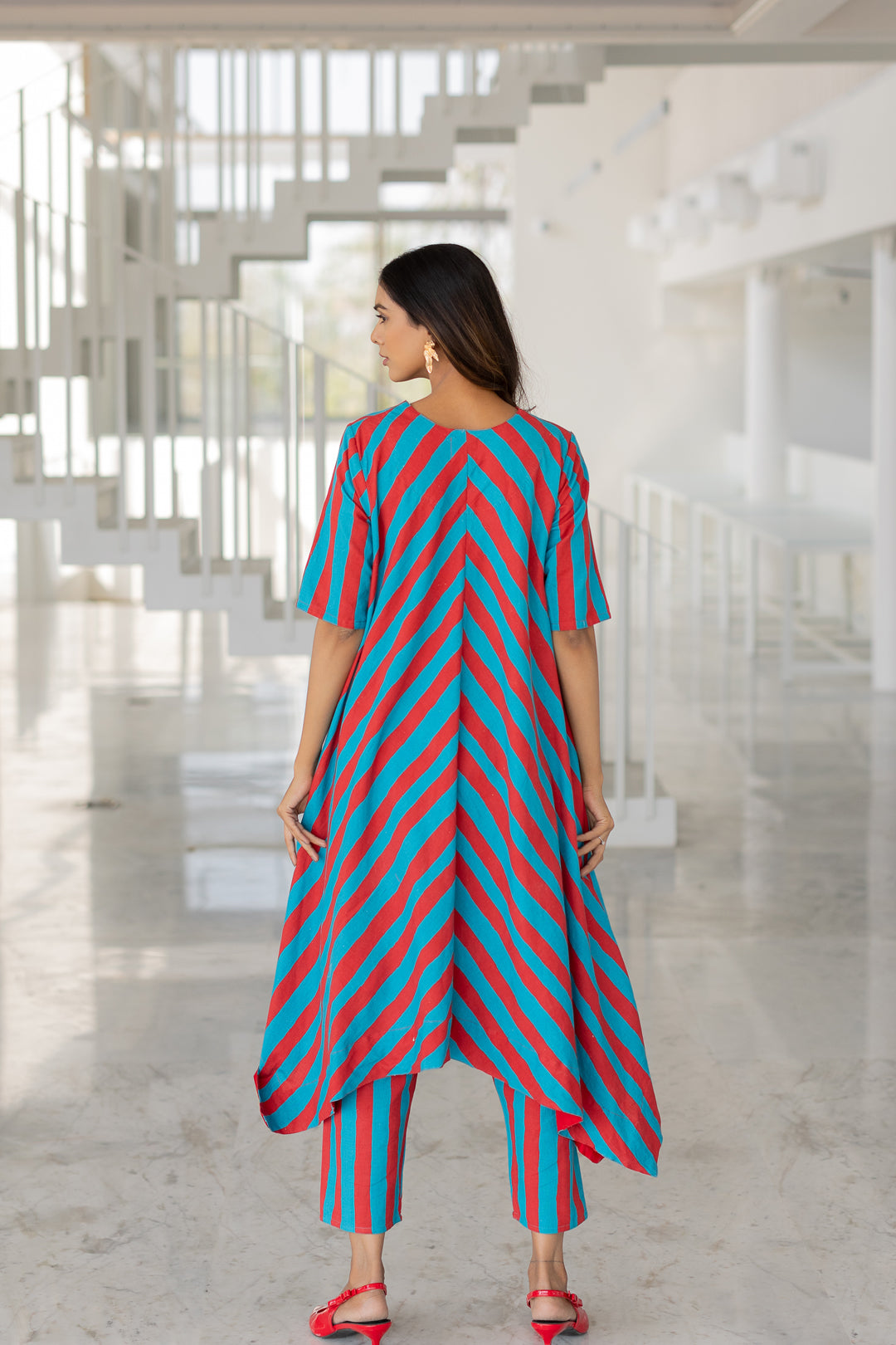 Striped Asymmetrical Kurta Set