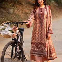 Peach & Maroon Printed Lawn Suit