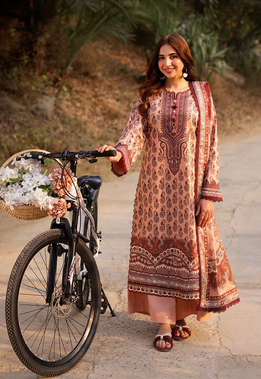 Peach &amp; Maroon Printed Lawn Suit