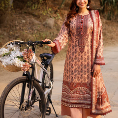 Peach & Maroon Printed Lawn Suit
