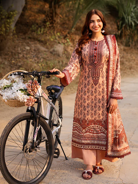 Peach & Maroon Printed Lawn Suit