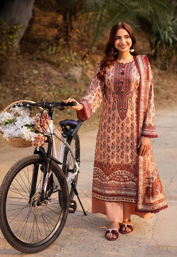 Peach &amp; Maroon Printed Lawn Suit