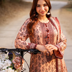 Peach & Maroon Printed Lawn Suit