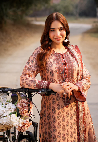 Peach &amp; Maroon Printed Lawn Suit