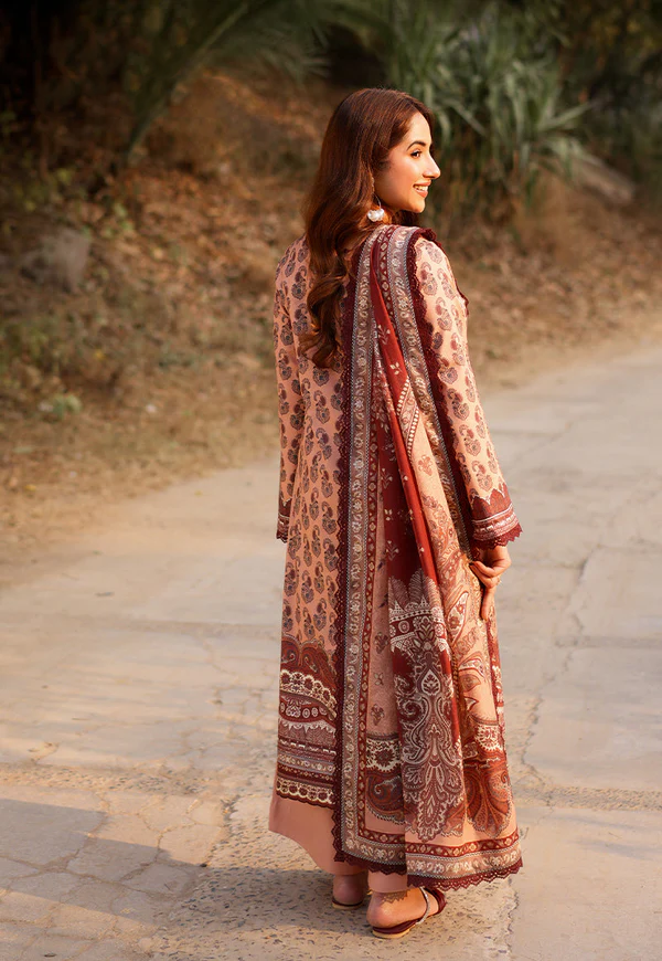 Peach & Maroon Printed Lawn Suit
