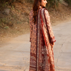 Peach & Maroon Printed Lawn Suit