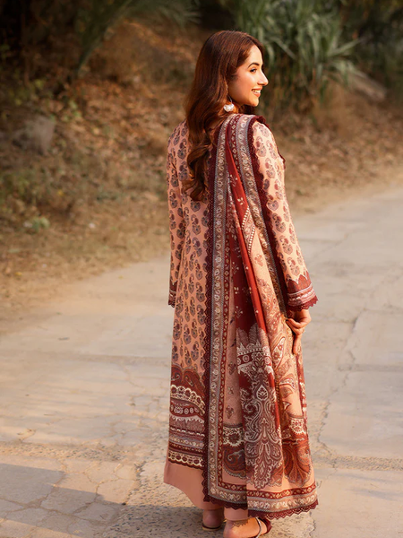 Peach & Maroon Printed Lawn Suit