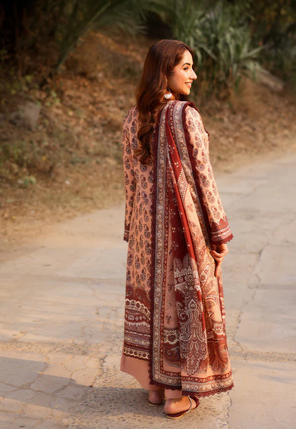 Peach &amp; Maroon Printed Lawn Suit