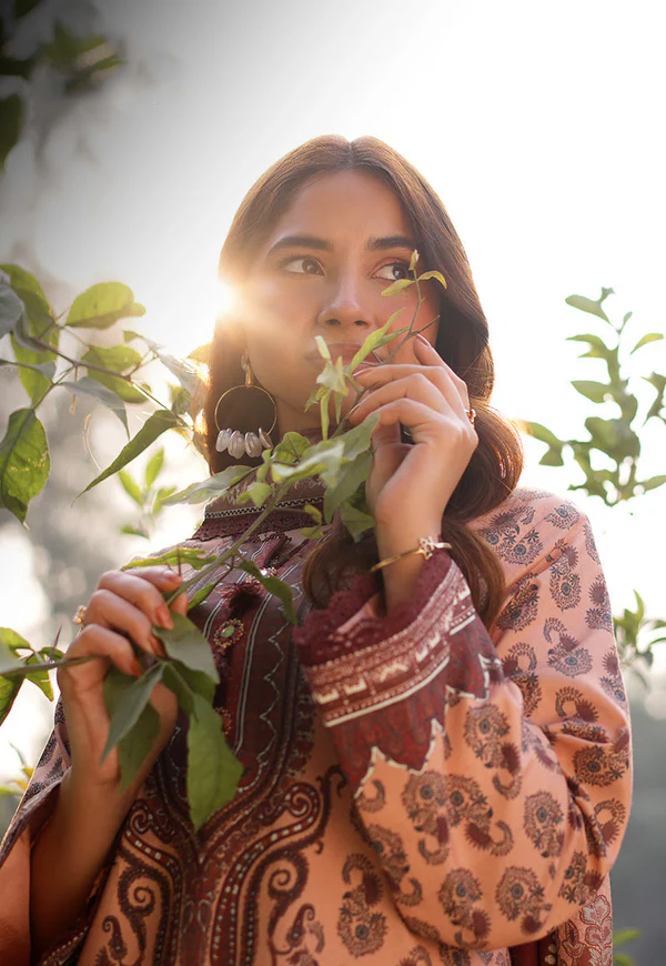 Peach & Maroon Printed Lawn Suit
