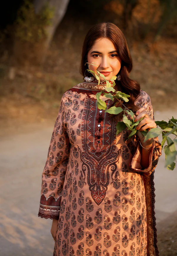 Peach & Maroon Printed Lawn Suit