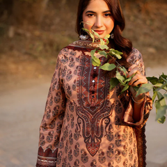 Peach & Maroon Printed Lawn Suit