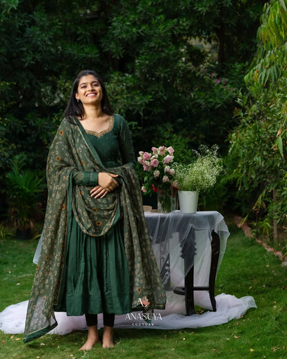 deep green Anarkali suit set