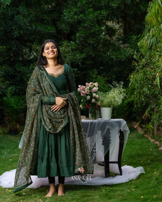 deep green Anarkali suit set