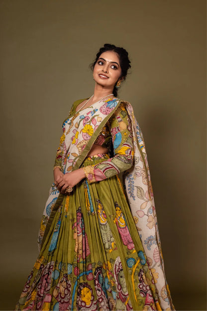 Green Kalmkari Lehenga set