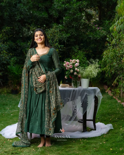 deep green Anarkali suit set