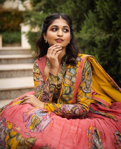 Pink Fully Stitched Printed Kalamkari Lehenga Choli