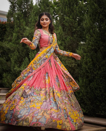 Pink Fully Stitched Printed Kalamkari Lehenga Choli