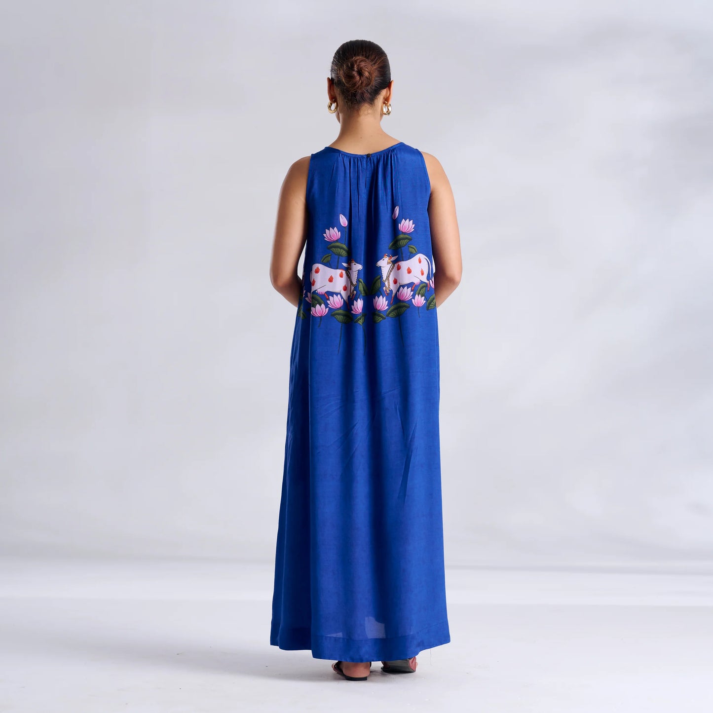Blue Printed Sleeveless Maxi Dress
