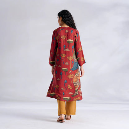 Red Printed Kurta with Mustard Pants Set