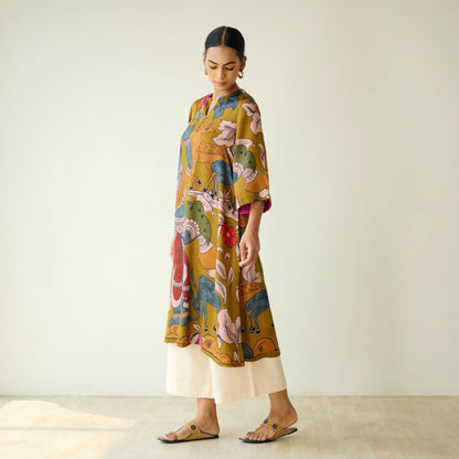 Mustard Printed Artistic Kurta with Wide-Leg Pants Set