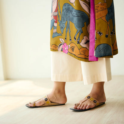 Mustard Printed Artistic Kurta with Wide-Leg Pants Set