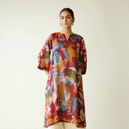 Maroon Artistic Printed Kurta
