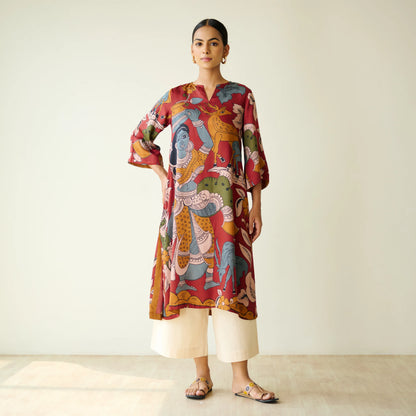 Maroon Artistic Printed Kurta