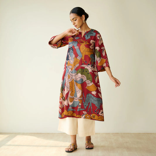 Maroon Artistic Printed Kurta