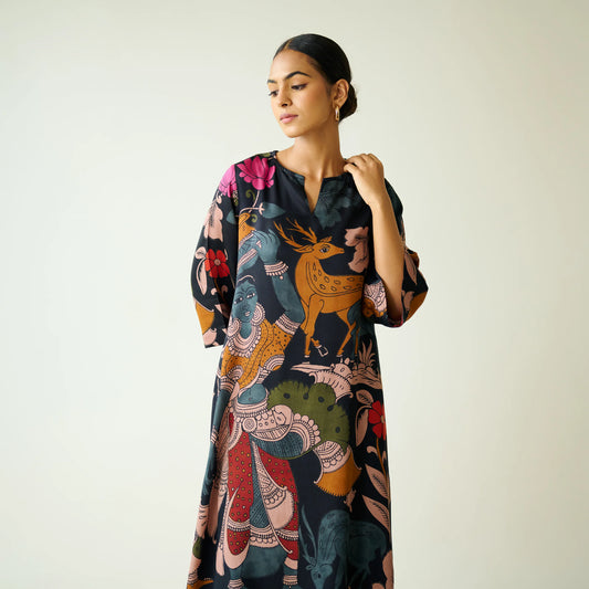 Black Artistic Printed Kurta