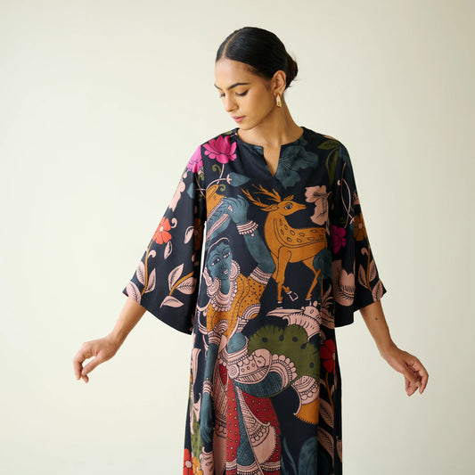 Black Artistic Printed Kurta