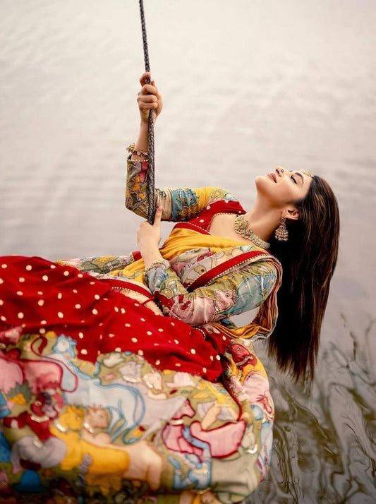 Red Timeless Kalamkari Print Lehenga Choli With Dupatta Set
