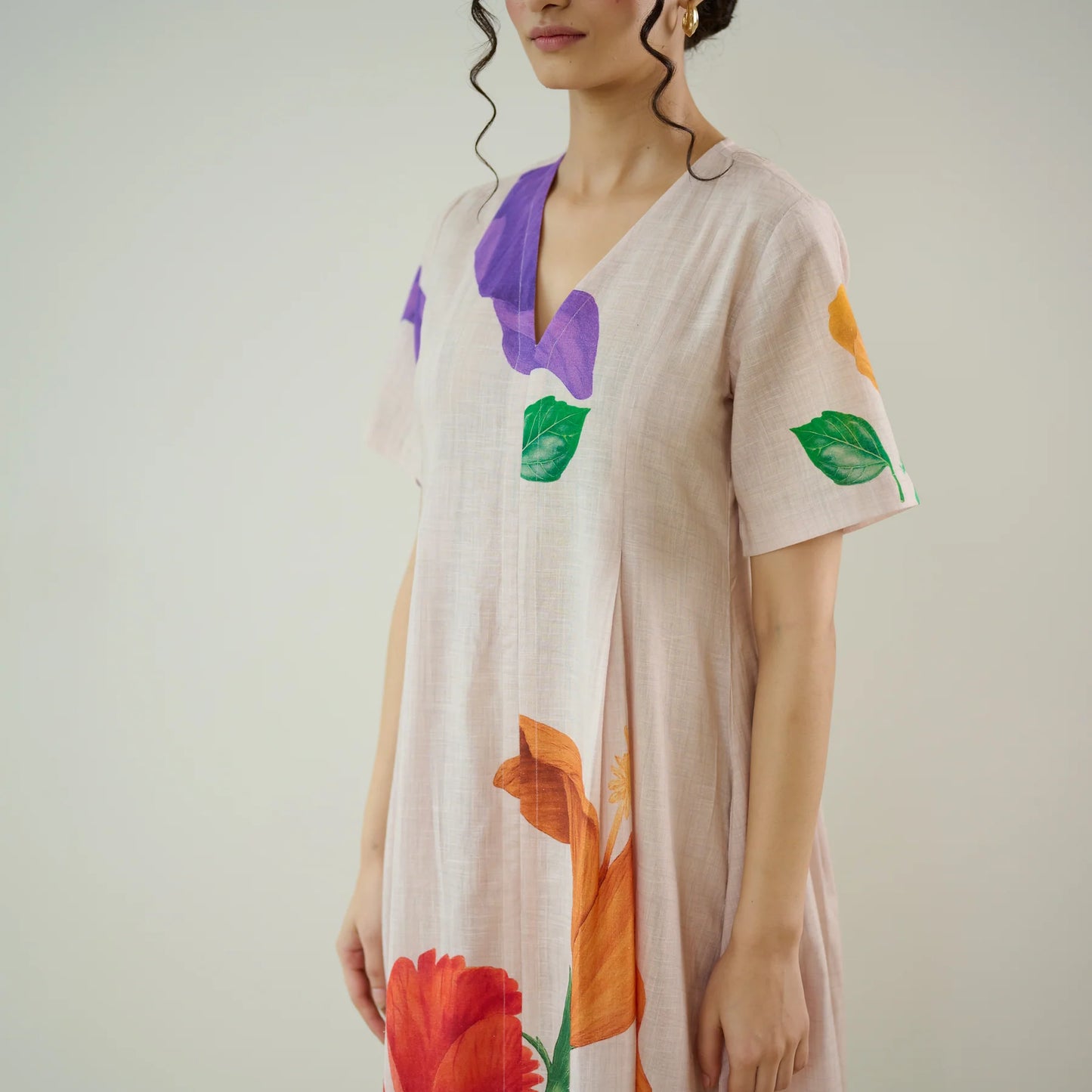 Floral Printed V-Neck Long Kurta Dress