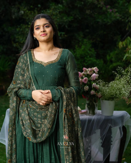 deep green Anarkali suit set