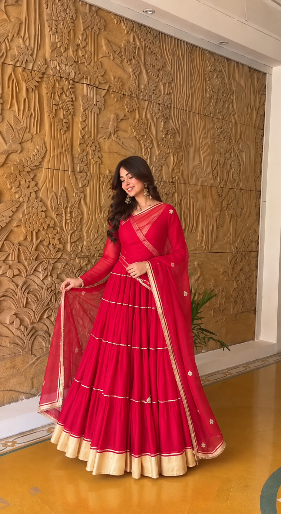 Ruby Red Gota Patti Anarkali Set